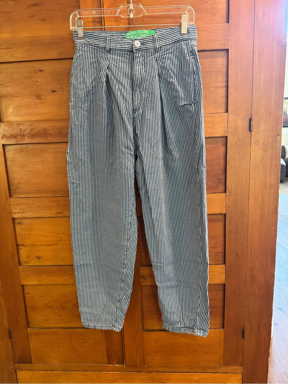 United Colors of Benetton Striped Pleated Trousers - Blue/White, Size 4